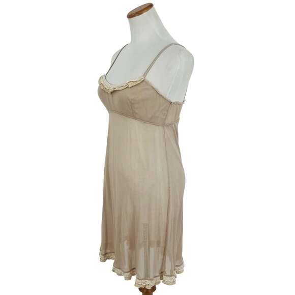 Vintage Anthropologie Eloise Beige Lace Crochet Trim Camisole Nighty Slip Dress - Picture 5 of 13